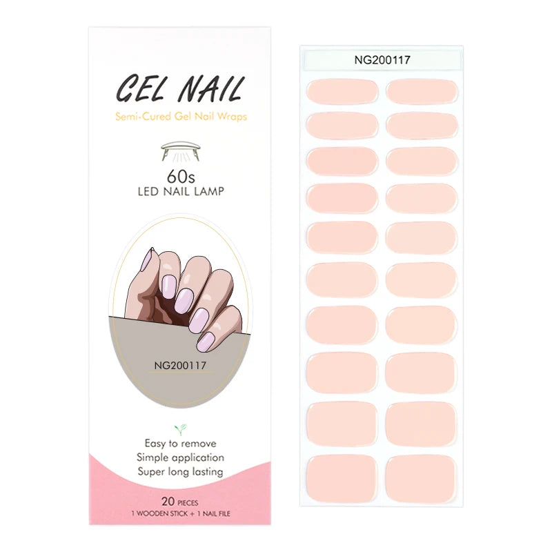 16/18/20Tips Semi-Cured Gel Nail Strips Adhesive Full Cover Stickers for Nails UV Lamp Need Press On Nails Fashion Manicure