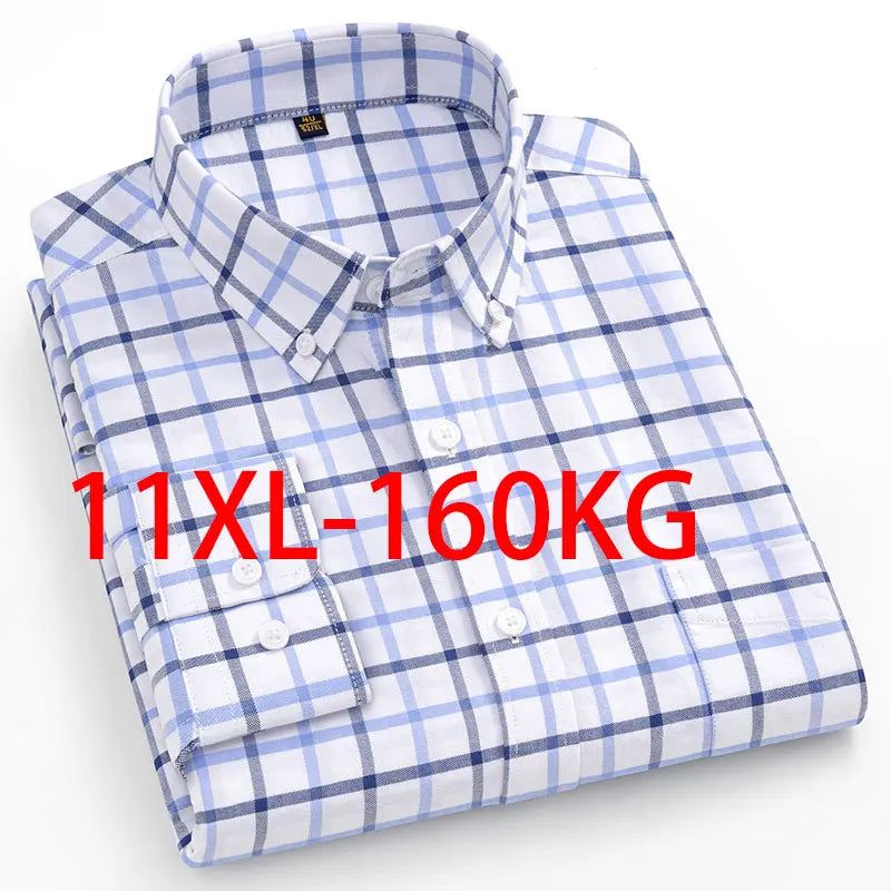 The new 10XL and 11XL oversized Oxford fabric men's shirt is 100% pure cotton, fashionable, casual and business without ironing