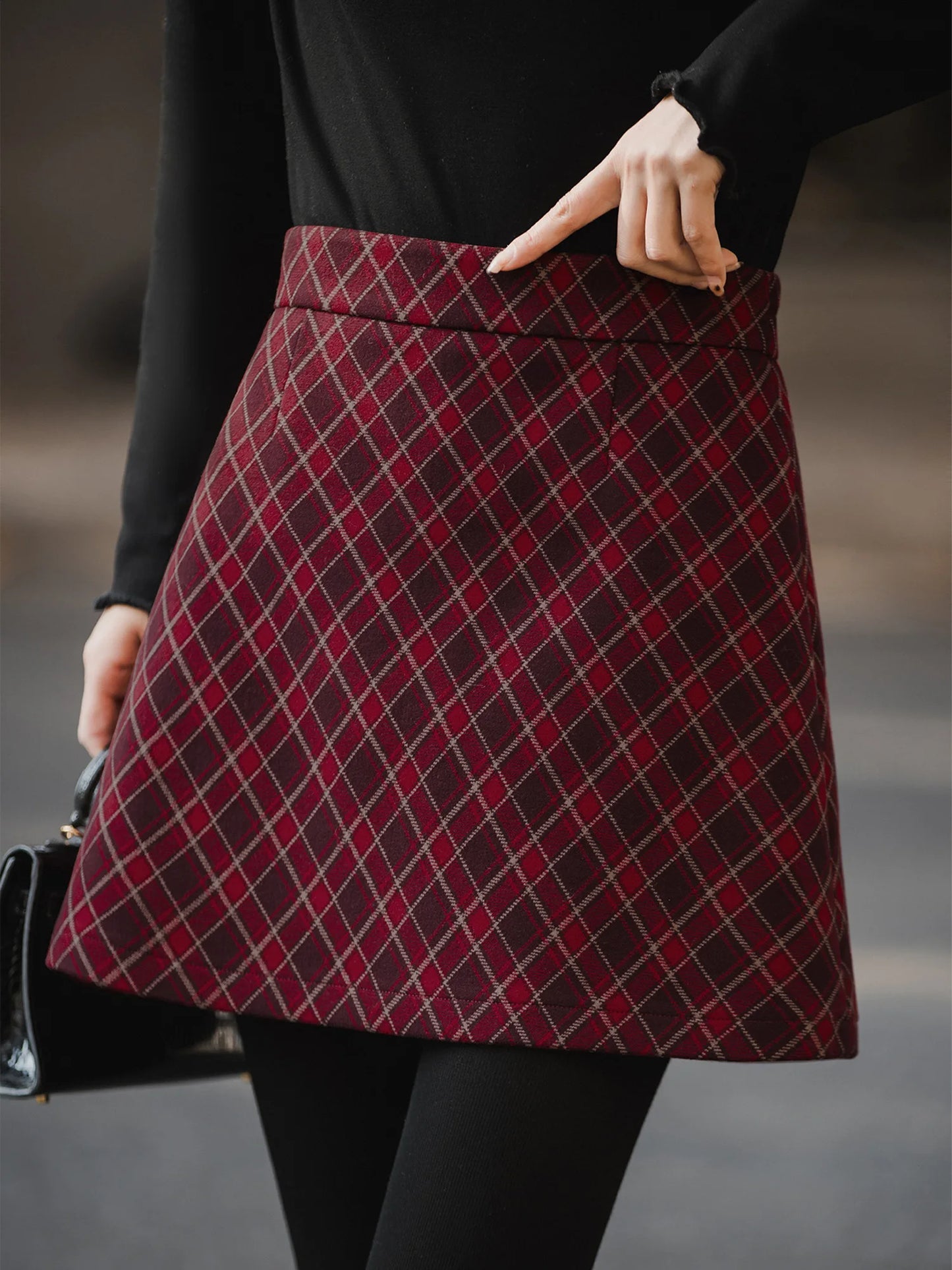 XIAOGULI 2026 Autumn Winter Women Mini Skirt Vintage Style Red Plaid High Waisted Elegant Office Casual Short Skirt