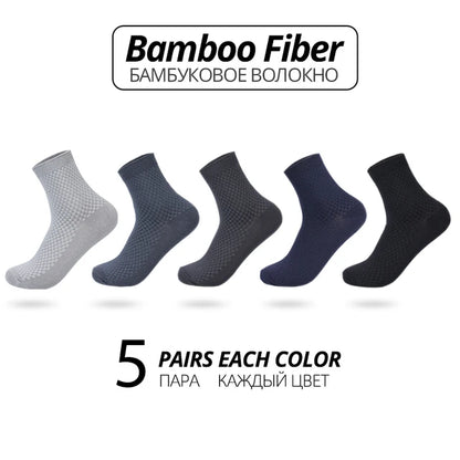 5 Pairs Bamboo Fiber Men's Socks Classic Business Crew Socks Spring Autumn Casual Comfortable Breathable Compression Bamboo Sox
