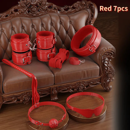 6-10Pcs/Set Sexual Bondage Handcuff Whip Adult Couple Sex Toys Tools Set Erotic Sex Toys for Woman Couples Leather BDSM Kits