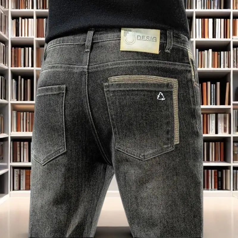 Spring Autumn 2025 Men's High-End Fashion Casual Pants Straight Leg Slim Fit Long Denim Jeans Handsome Cargo Casual Pants Men