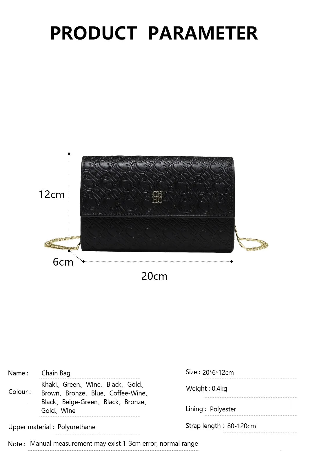 CH Women Crossbody Bag Splicing Letter Print Metal Chain Shoulder Purse PU Leather Flap Small Ladies Evening Clutch Handbag Gift