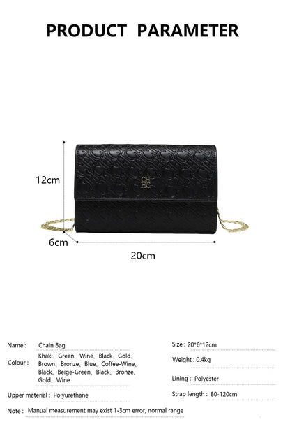 CH Women Crossbody Bag Splicing Letter Print Metal Chain Shoulder Purse PU Leather Flap Small Ladies Evening Clutch Handbag Gift