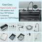 Stainless Steel Waterfall Kitchen Sink Large Single Slot Integrated Digital Display Faucet Set Soap Dispenser Cup Washer