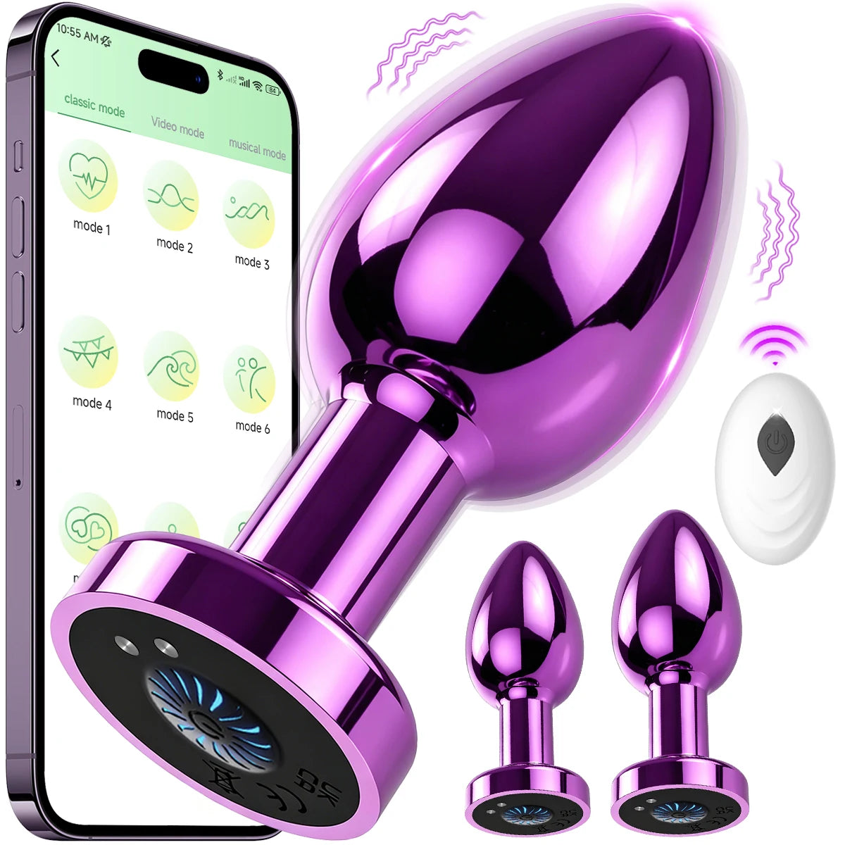 Anal Plug Vibrator APP Remote Control 10 Powerful Vibrations Prostate Massager with Flashing Light Base Adult Sex Toy for Couple