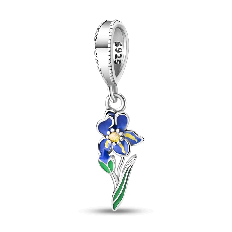 Original 925 Sterling Silver Charm Beads Clover Sunflower Tulip Carnation Pendant For Women Jewelry Fashion Gift