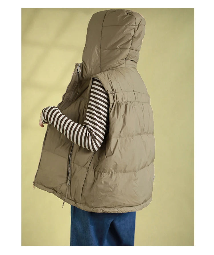 Schinteon Women 90% White Duck Down Vest with Hood Autumn Winter Over Size Casual Sleeveless Jacket Top Fashionable Gilet 2026