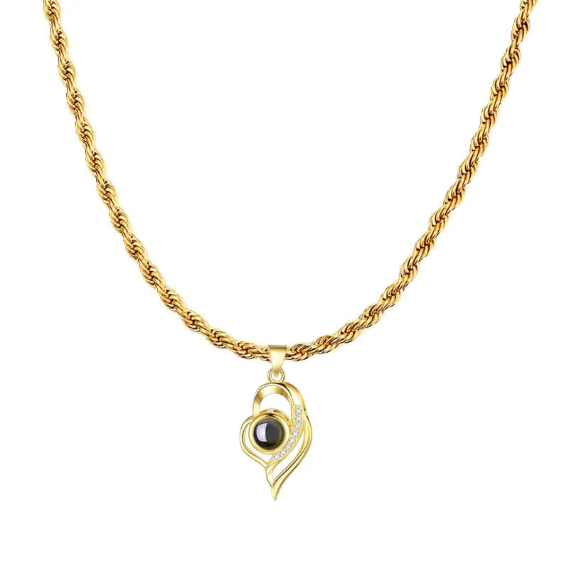 Custom Color Photo Projection Necklace Stainless Steel Rope Chain Valentine's Day Mother's Day Exquisite Fashion Gift for Women