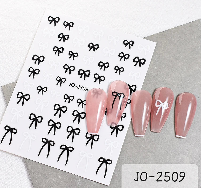 3d Nail Art Stickers Red Black White Love Hearts Stars Clouds French Full Tips Adhesive Nail Decals Slider For Manicure