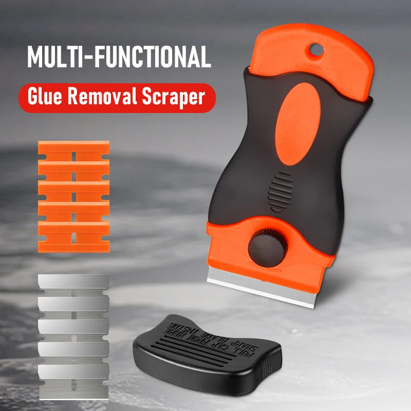 Auto Glass Cleaning Scraper Tool for Car Windows Stickers Non Scratch Scraper with Metal+Plastic Blades Oven & Hob Scraper