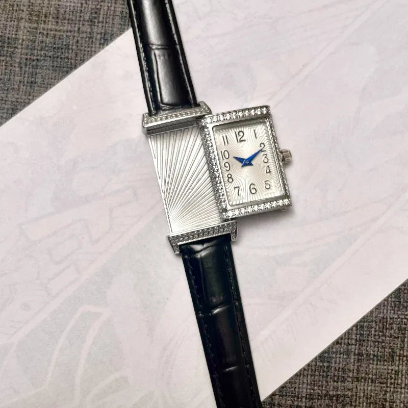 2025 Hot Sale Retro Niche Temperament Slide Design Leather Quartz Square Exquisite and Versatile Digital Watch 21mm