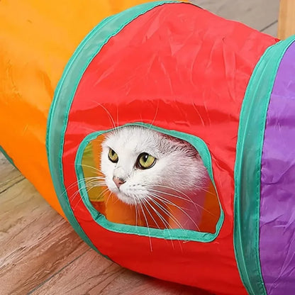 Small Pet Entertainment Accessory, 2-Way Foldable Interactive Tunnel with Side Openings, Indoor Outdoor Play Tube for Exploration, Ideal Toy for Cats, Puppies and Pet Rabbits
