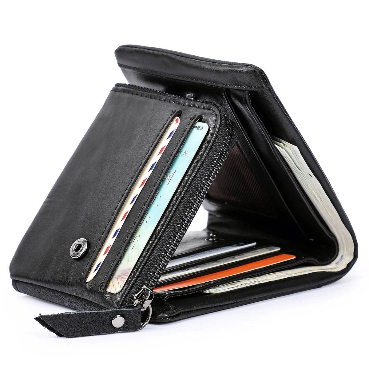 CONTACT'S Genuine Leather Short Wallets for Men Trifold Card Holder Money Clip Coin Purse Male Pocket Wallets Men's Purse Bags