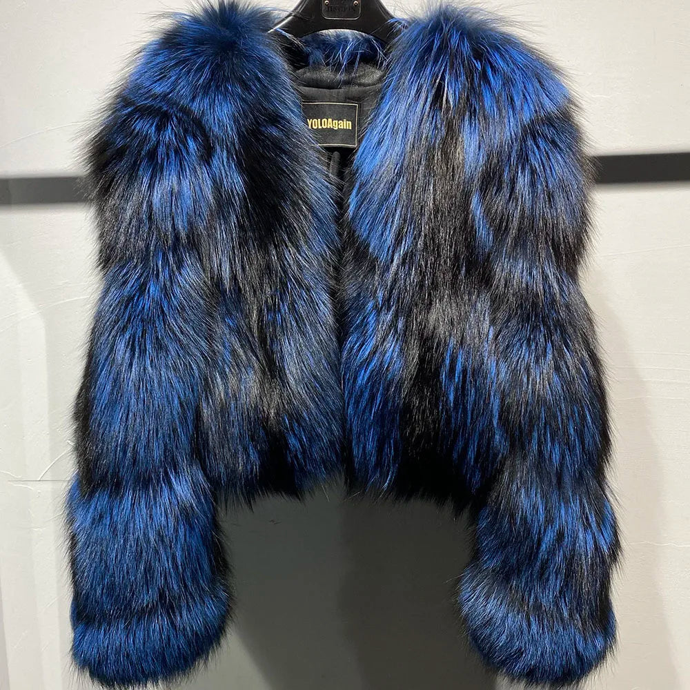 YOLOAgain Women's Natural Fox Fur Jacket 2025 Winter Warm Luxury Real Fox Fur Coat