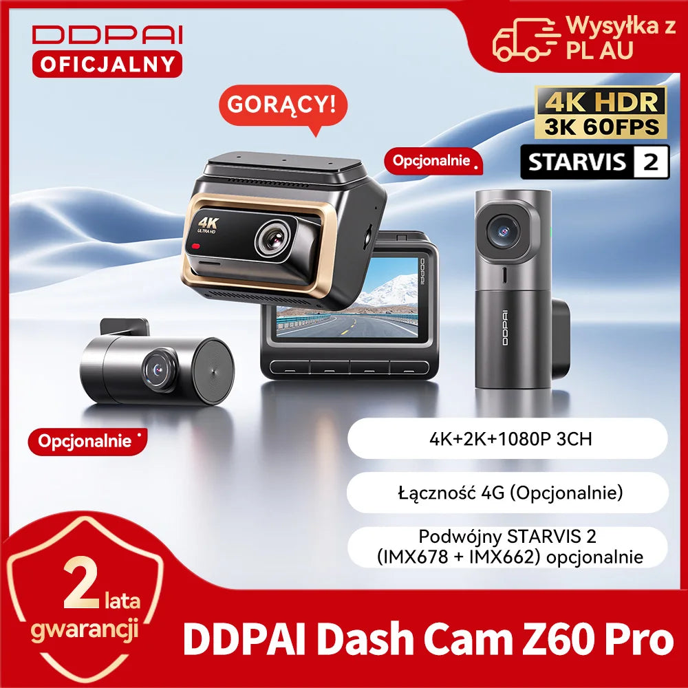 DDPAI 4K Dash Cam Z60 Pro HDR Support Front and Rear Interior Car Camera SONY STARVIS2 678 Sensor 5GHz Wi-Fi GPS ADAS 4G Car DVR