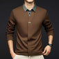 Autumn Winter Fake Two Sweaters Knitted Business Fashion Turn-down Collar Thermal Long Sleeve Men Patchwork All-match Pullover