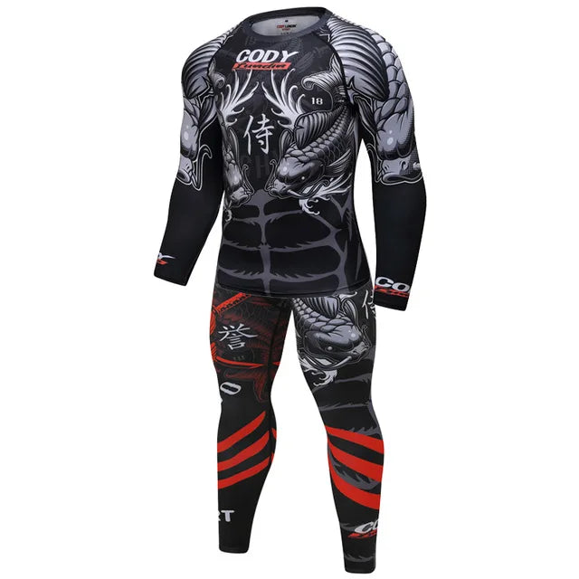 New Men Sports Jiu Jitsu BJJ Suit Gym Fitness Compression Clothes Running Jogging Sport Wear Exercise Workout Rashguard Tights