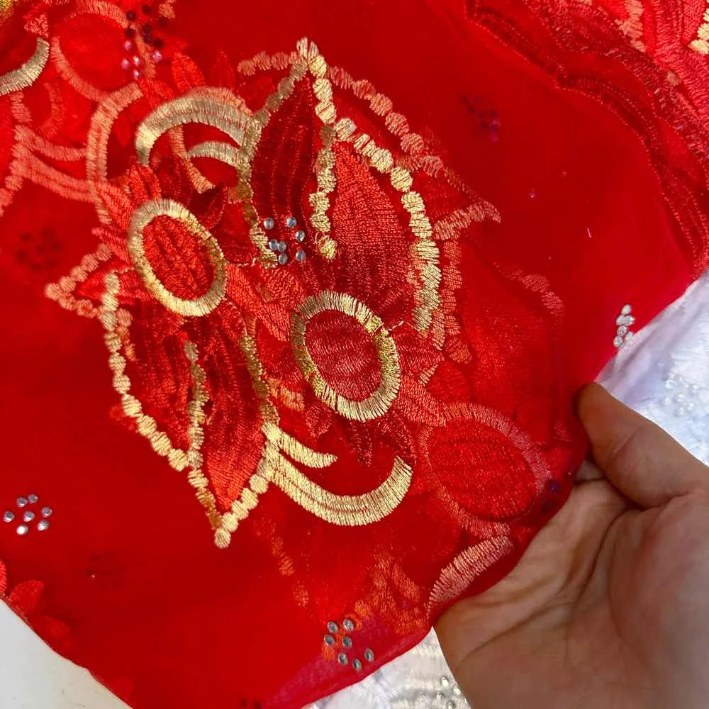 On Sale 2025 New African Net Hijab Scarf for Muslim Women African Dubai Islam Headscarf Embroidery Shawls Voile
