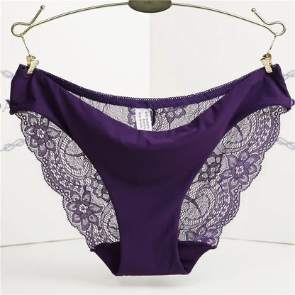 Women's Sexy Lace Panties Seamless Cotton Breathable Briefs Girls Transparent Underpants Plus Size Brand Underwear 1 Piece