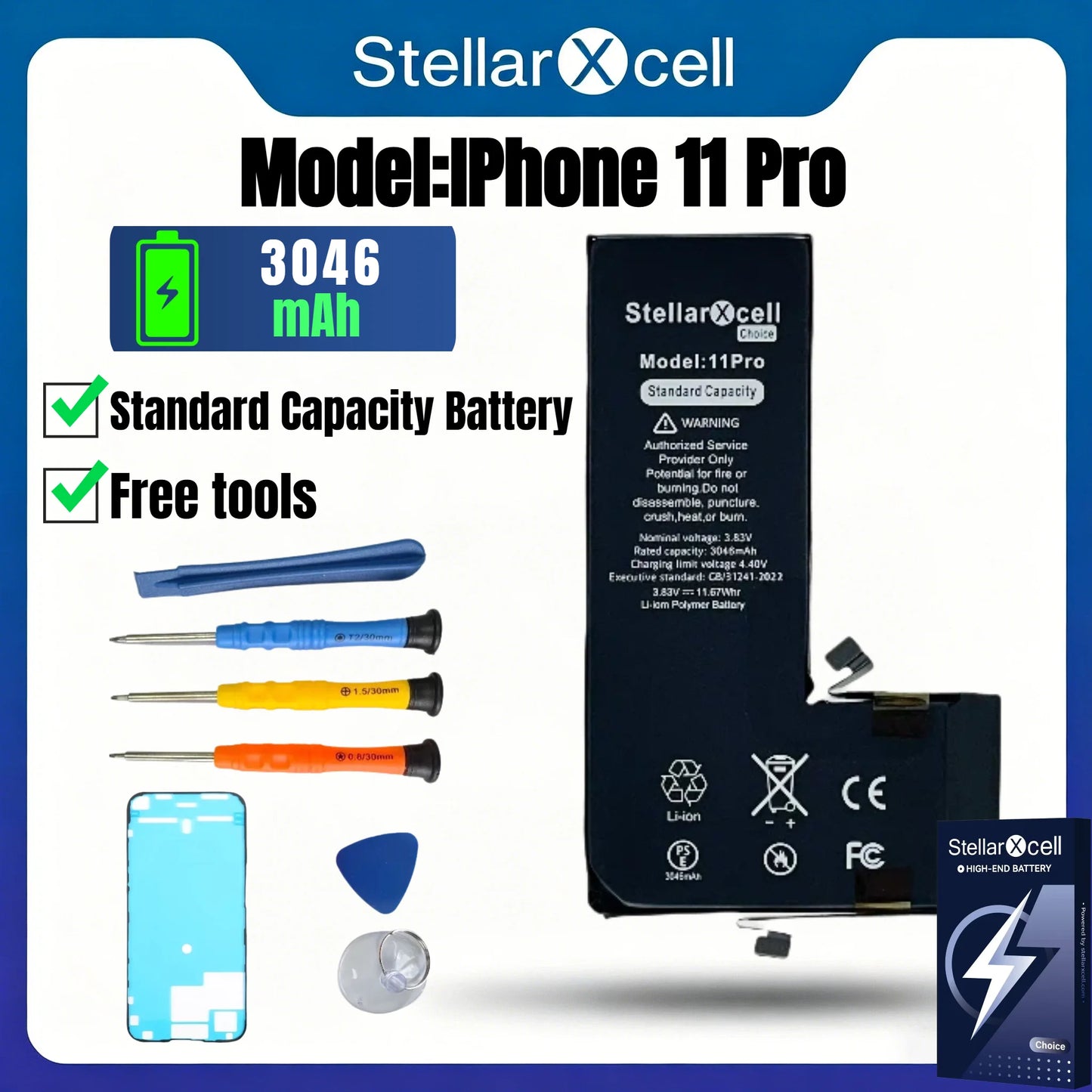 StellarXcell Choice Battery for iPhone 11 12 13 14 15 Mini Plus Pro Promax Original Capacity Replacement Bateria High Quality
