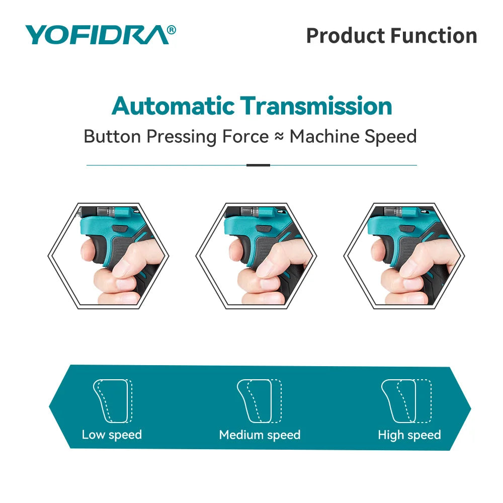 YOFIDRA 700N.M Brushless Electric Impact Drill Cordless Screwdriver Plates Soil WoodWorking Power Tool For Makita Battery Pin