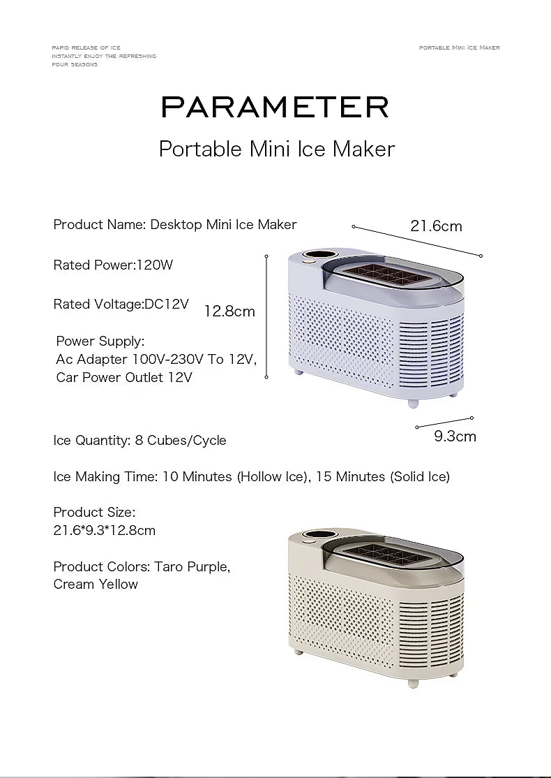 Electric Small Ice Maker Home Dormitory Office Camping Ice Automatic Ice Making Box Ice Machine Home Car Dual Use 12/110/220V