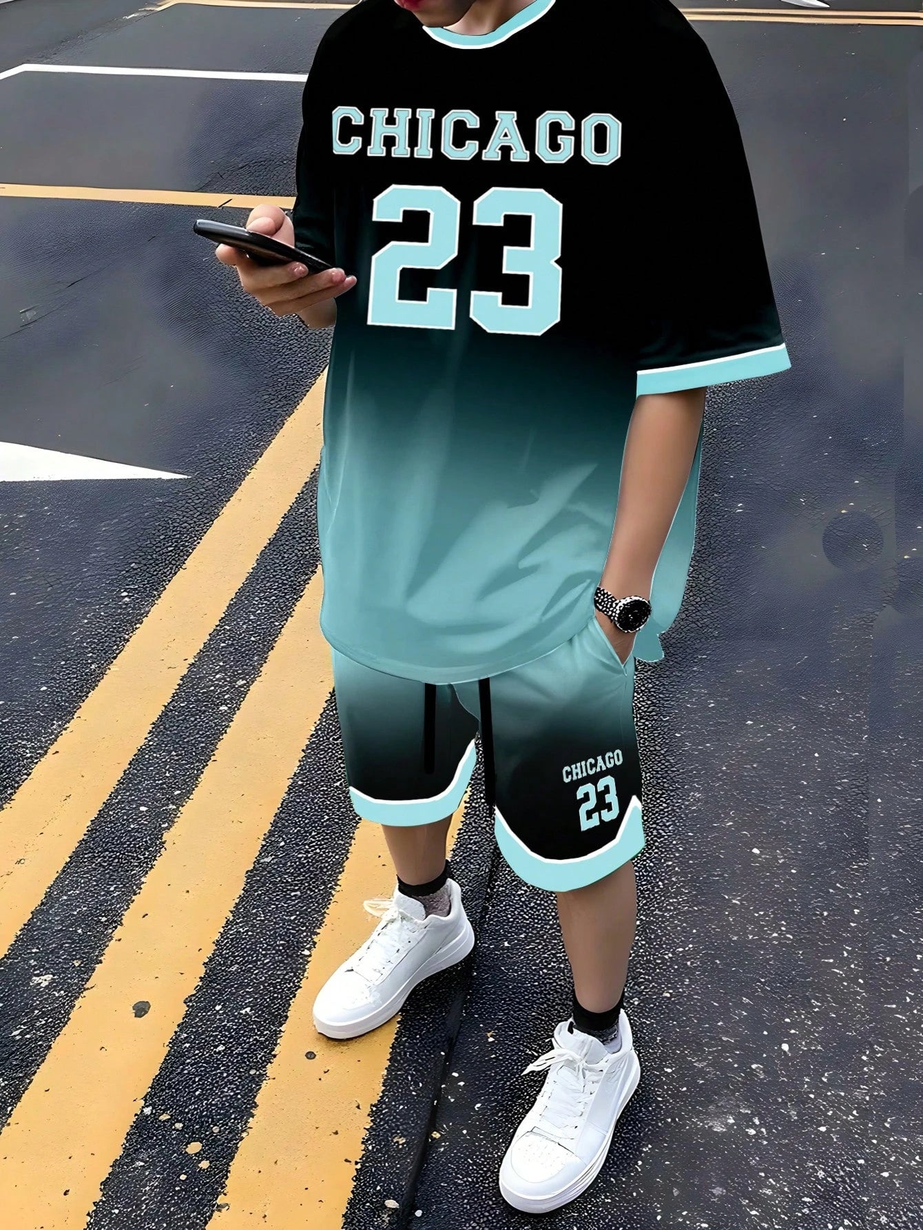 Men's Sports Short Sleeve Top Shorts Set Plus Size Breathable Basketball Sports Clothing Letter Print T-shirt Shorts 2-piece Set