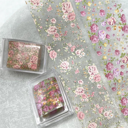 1Pc 100cm Flower Nail Foils for Transfer Paper Floral Stickers Rose Nails Wraps Tulip Nail Art Decorations