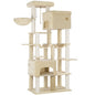 200cm XXL cat tree with 10 scratching posts, 2 caves, 2 hammocks, large platform,basket,for Maine Coons,large cats, beige