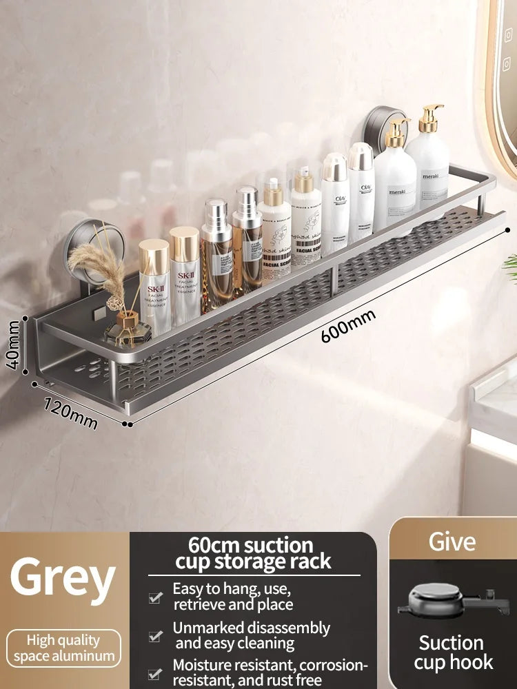 No Drill Suction Cup Suction Bathroom Rack Bathroom Shelf Toilet Space Aluminum Hanging Rack Bathroom Organizer Hang On The Wall