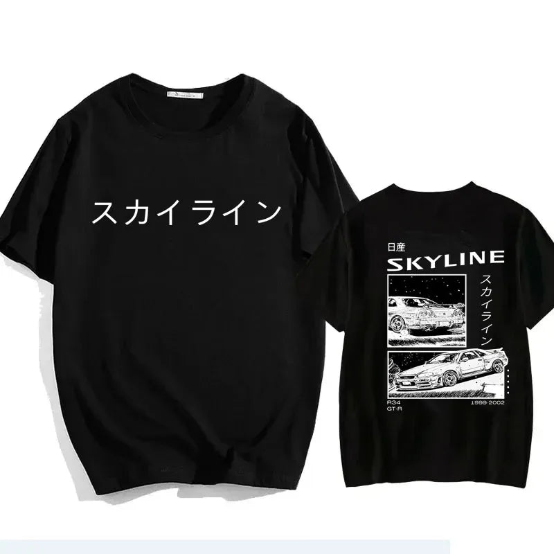 2024 Fashion Cotton T-Shirt Drift Japan Anime AE86 Inifirst D Summer Casual T-Shirt R34 Skyline GTR JDM Oversized Print T Shirts