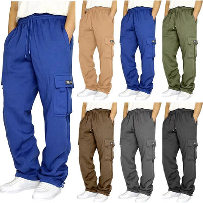 Autumn Winter Fashion Men's Casual Sports Pants Solid Color Multi-Pocket Straight Leg Trousers Loose Large Size Men Cargo Pants