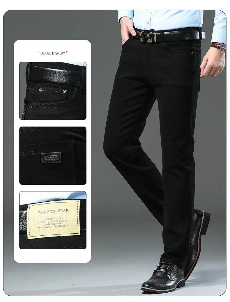 Autumn 96% Cotton Men's Stretch Slim Jeans Army Green Soft Comfortable Casual Straight Denim Pants Trousers Large Size 42