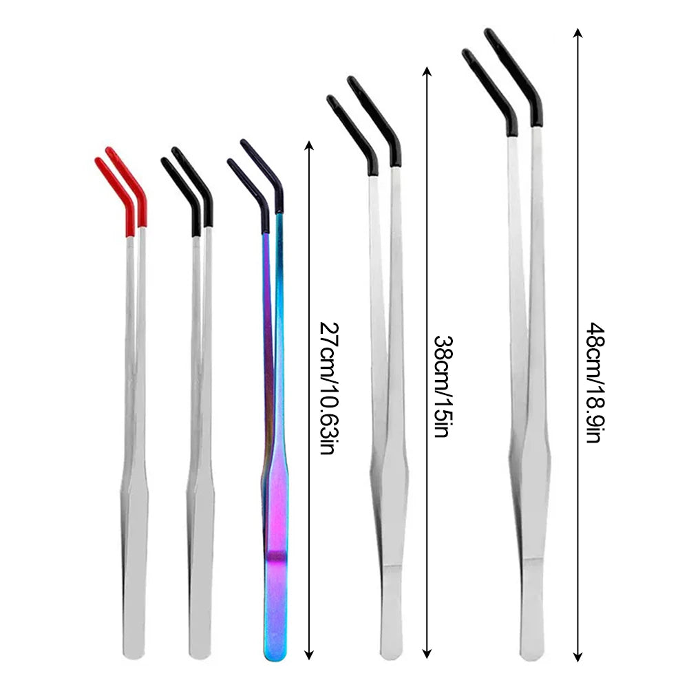 Stainless Steel Reptile Feeding Tongs with Rubber Tips - Straight & Curved Aquarium Pet Tweezers for Safe And Easy Feeding