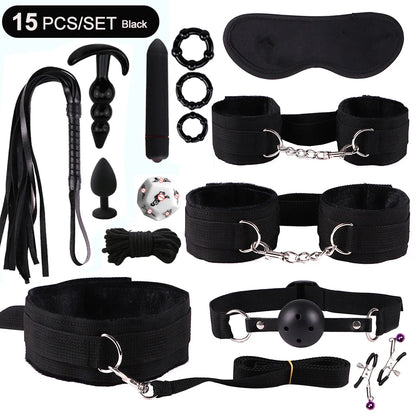 Hot Exotic Bed Bondage Set BDSM Kits Exotic Sex Toys For Women  Adults Games Leather Handcuffs Whip Gag Nipple Clamps Sex Shop