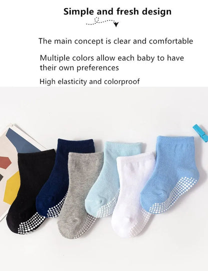 6 Pairs/Lot Cotton Baby Anti-slip Boat Socks For Boys Girls Low Cut Floor Kids Toddler Sock With Rubber Grips For 0-1Years