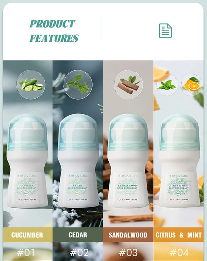 1 PC Flora Ruby Light Green Series Deodorant Roll On w omen's and men all-purpose   Deodorant Roll Aluminum Free easy to carry a