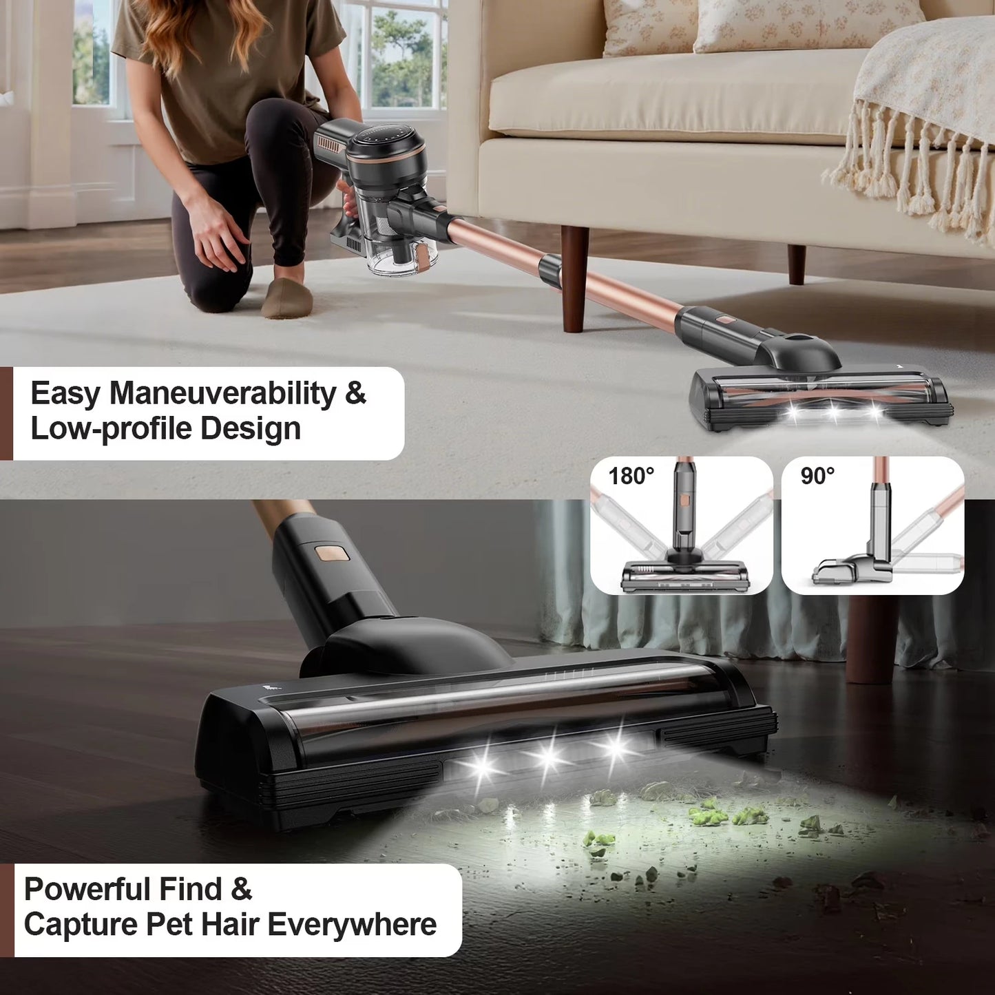 INSE S7P cordless vacuum cleaner, 465W 45KPA Wireless Vacuum Cleaner with Suction Power,  8*2200mAh battery, 50000Pa Strong Suction, 45-60mins runtime,1.2L