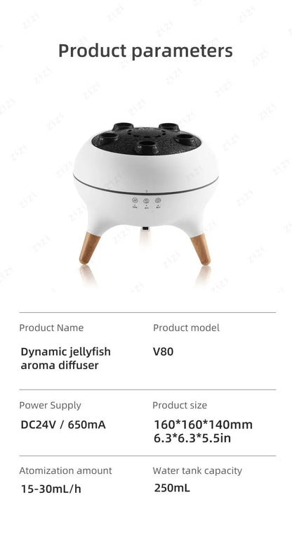 Dynamic Rainbow Jellyfish Essential Oil Fragrance Machine 250ml Essential Oil Diffuser Ultrasonic Porous Atomization Humidifier