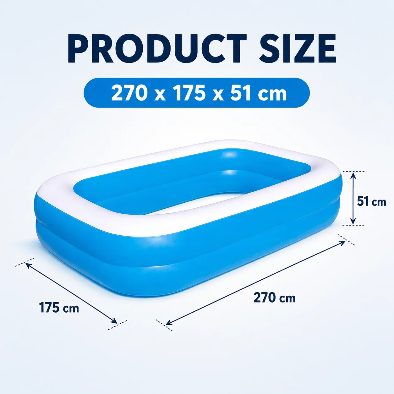 Bestway Jumbo Inflatable Swimming Pool 270x175x51cm 982L Rectangular Outdoor Pool with 2 Air Chambers and Drain Valve