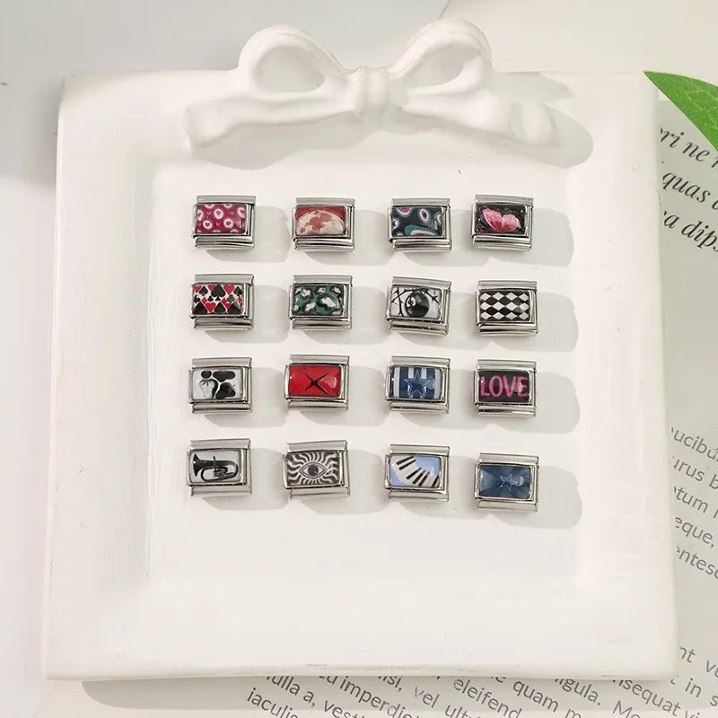2026 Women Colored Star 1976 Eyes Heart Swan Watermelon Charms Italian Links Fit 9mm Bracelet Stainless Steel DIY Making Jewelry