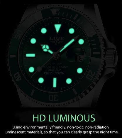 LIGE Top Brand Luxury Fashion Diver Watch Men 30ATM Waterproof Date Clock Sport Watches Mens Quartz Wristwatch Relogio Masculino