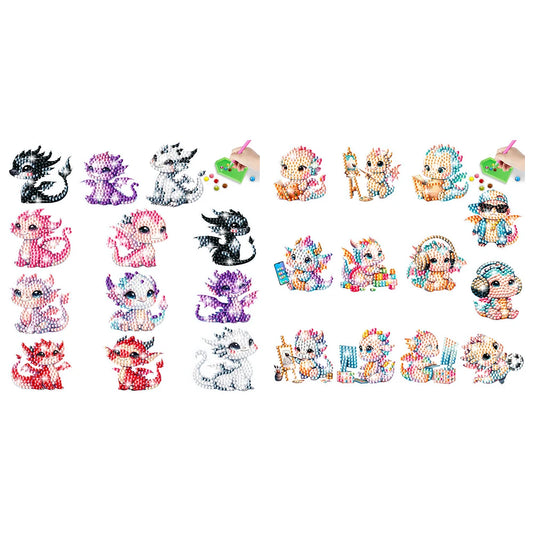 12Pcs Dragon Diamond Painting Sticker Cartoon Dragon Gem Sticker DIY Creative Mosaic Sticker Craft for Kids and Adult Beginners