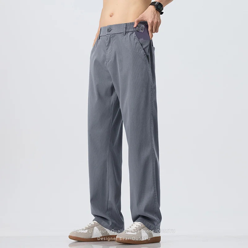 Summer Lyocell Fabric Ultra-thin Trousers Men's Loose Straight Cool Breathable Daily Sports Blue Casual Trousers Fashion Korean