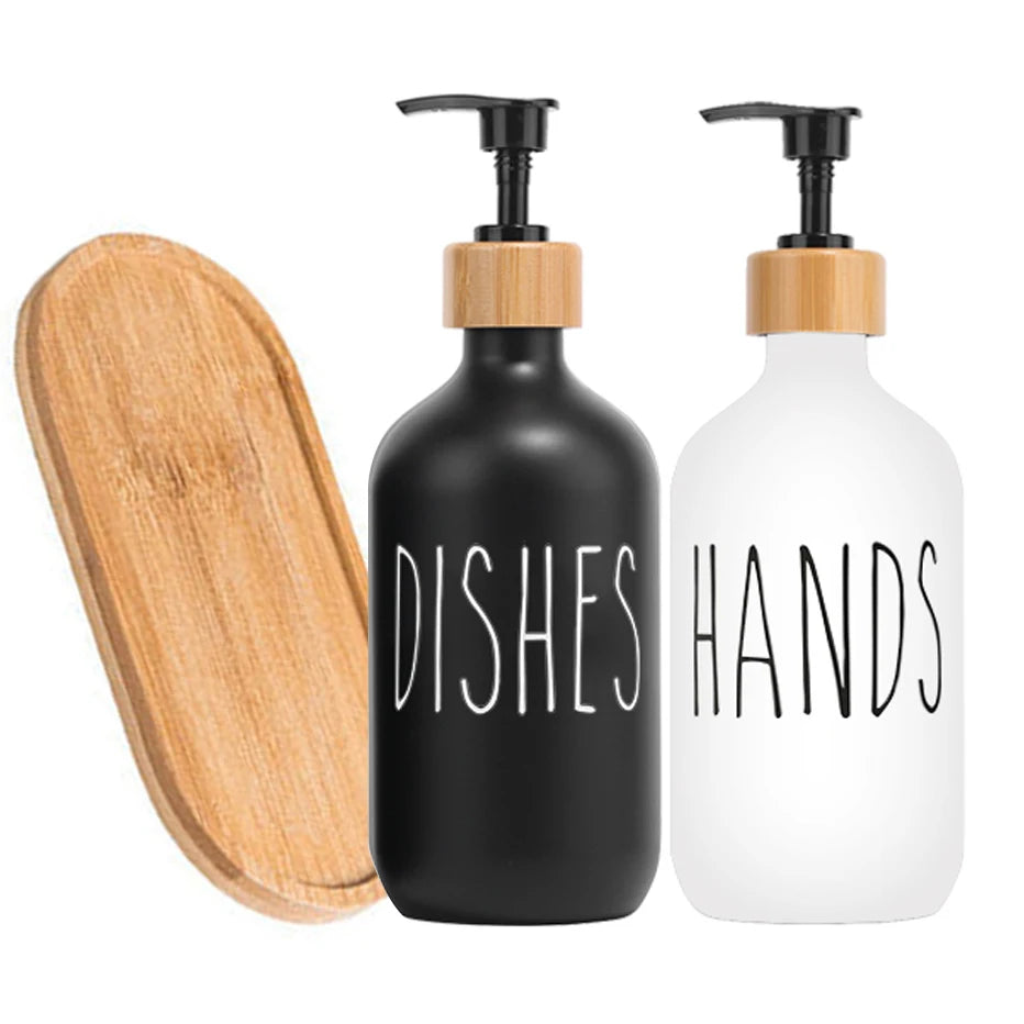 Black Dish Soap Dispenser Set for Kitchen Sink Hands Soap and Dishes Detergent Storage Bottle Refillable Bottles