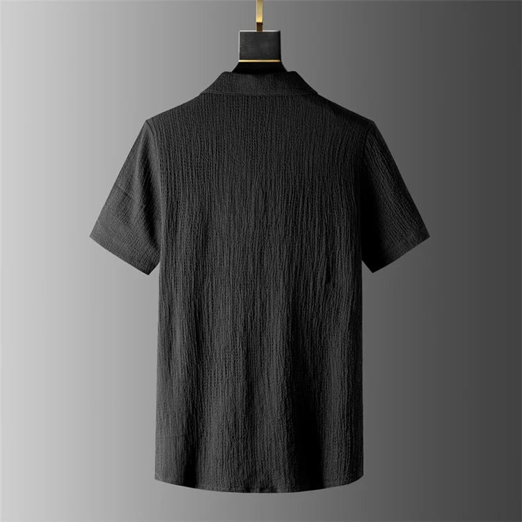 Summer Linen Set Men's Short Sleeve T-Shirt Tang Suit Style Casual Men's Wear Complete Set Lightweight Ice Silk Material