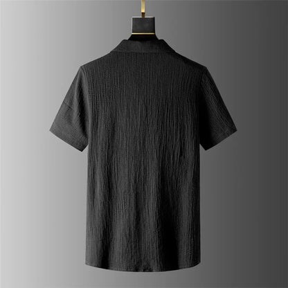 Summer Linen Set Men's Short Sleeve T-Shirt Tang Suit Style Casual Men's Wear Complete Set Lightweight Ice Silk Material