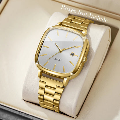 Fashion Square Men Business Watches Analog Calendar Quartz Watch for Mens Clock Reloj Hombre（Without Box）