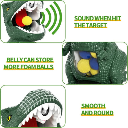 Kids Dinosaur Shooting Toy Gun 360 Degree Omni Rotatable Mist Spray Design Air Popper Soft EVA Ball Blaster Educational Parent-Child Battle Play Toy for Home Backyard Party